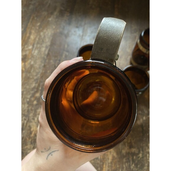 Vintage Siesta Ware Mug 12oz Set Of 4 Amber Glass Wood Handle Collectible MCM - Picture 5 of 5